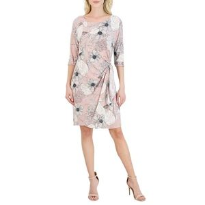 Robbie Bee Women's 3/4 Sleeve Sarong Sheath Mini Dress Pink Floral Size Medium